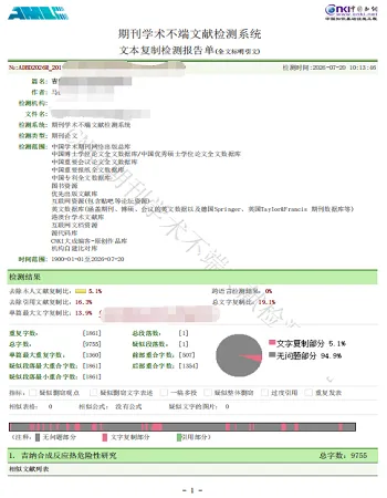 学术不端查重报告局部示例